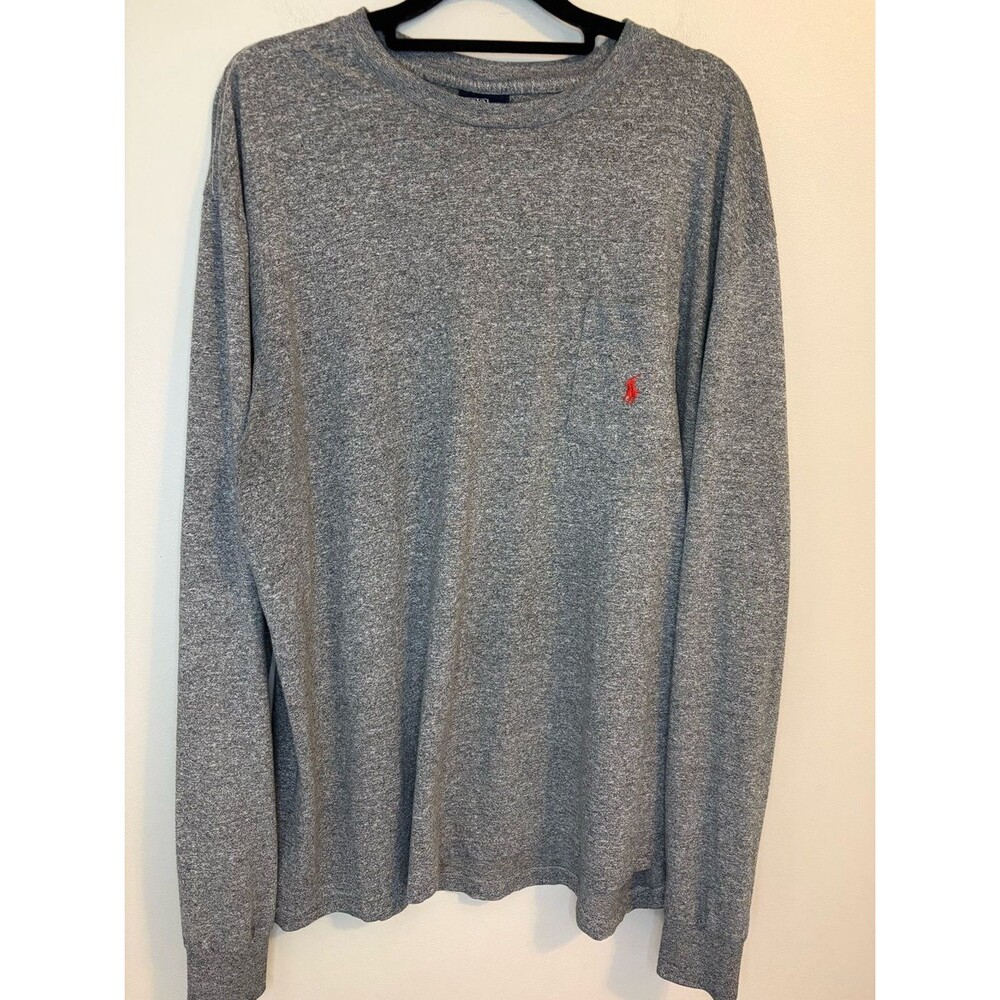 Polo Ralph Lauren Gray Heather Long Sleeve Pocket Tee Red Pony Men’s Large